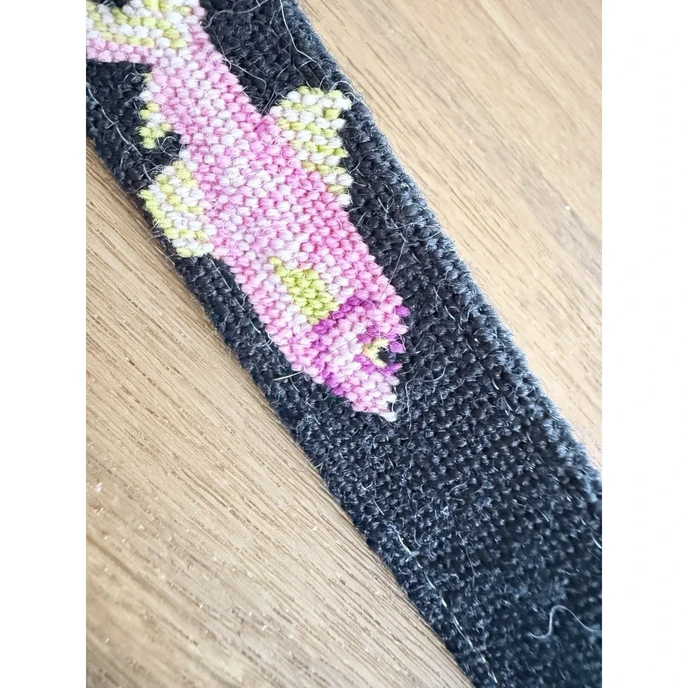 Handmade belt Needlepoint Fish  Mahi Leather Canvas Brass Buckle USA Sz 32 S/M